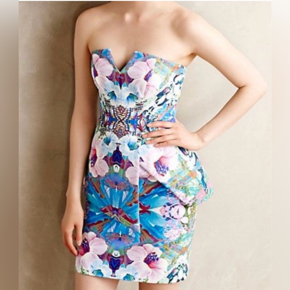 Anthropologie Finders Keepers Blue Pink Mini Pencil Dress